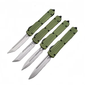 Small Navy Straight Out Switchblade Knife with Green Handle